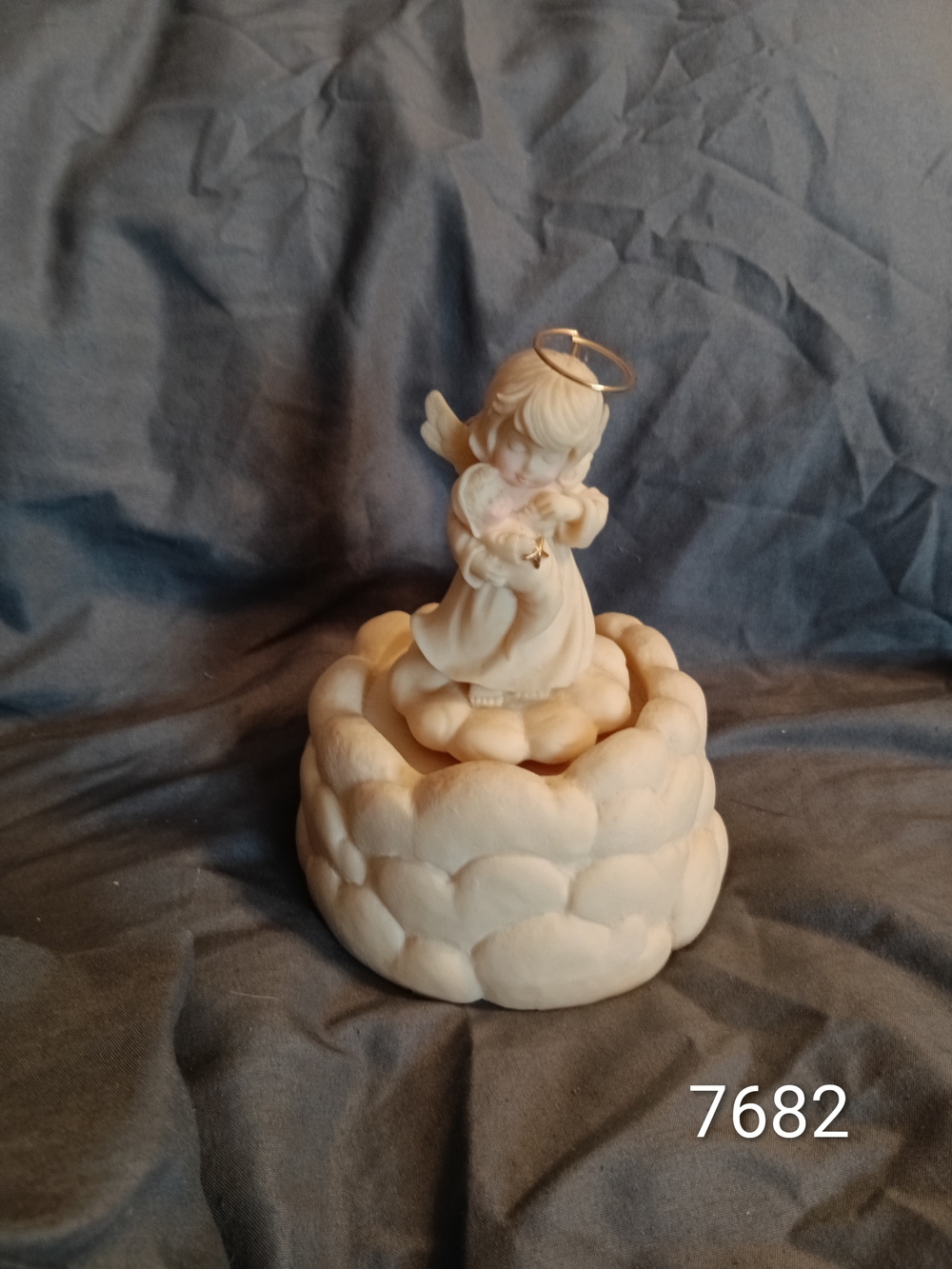 Studio Cream Angel Figurine Music Box with Gold Halo